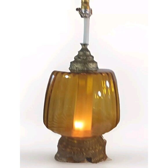 MUST BUY BOTH Vintage Mid Century Hollywood Regency Amber Glass Globe Table Lamp - Picture 6 of 16